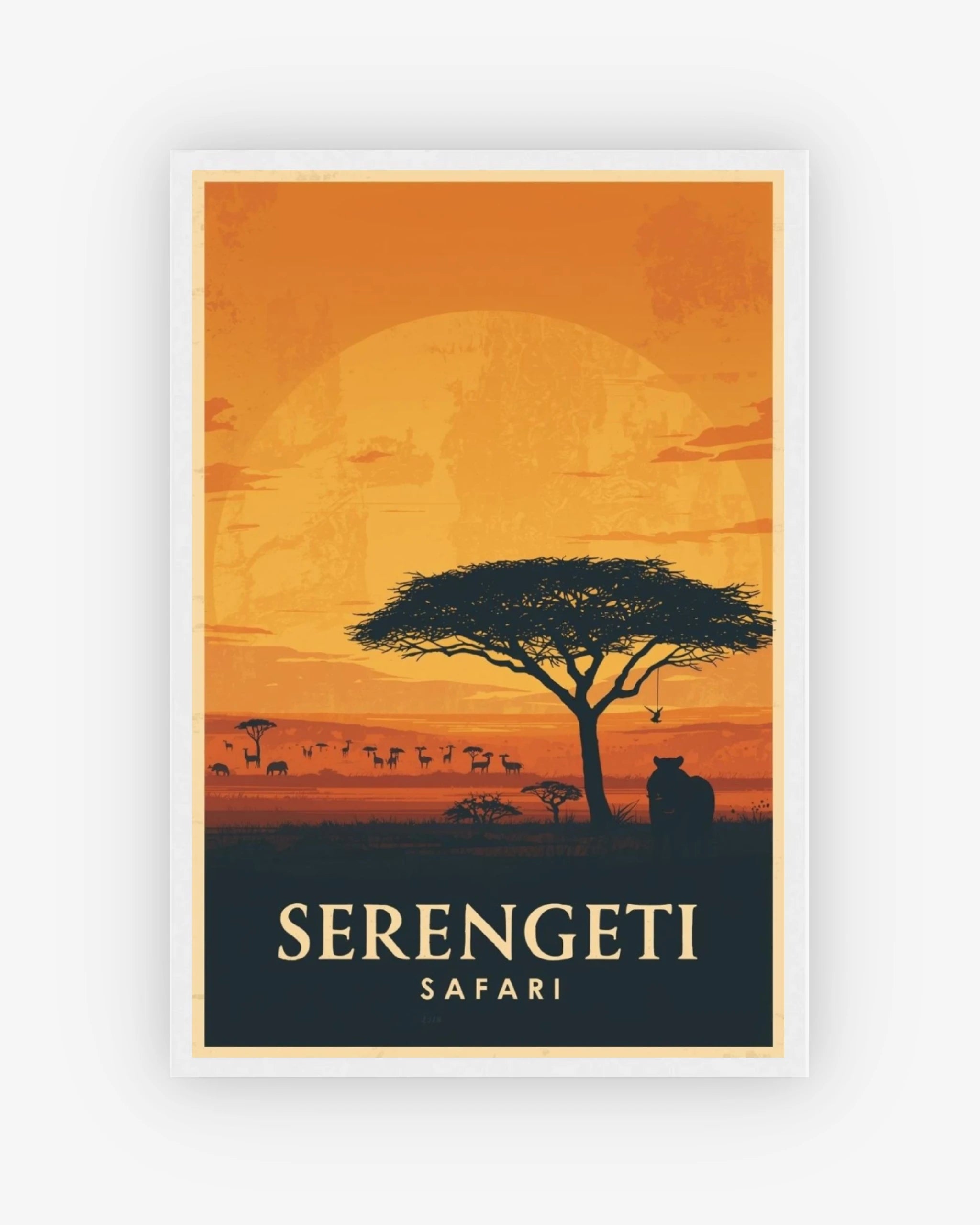 Serengeti Safari travel poster with white frame