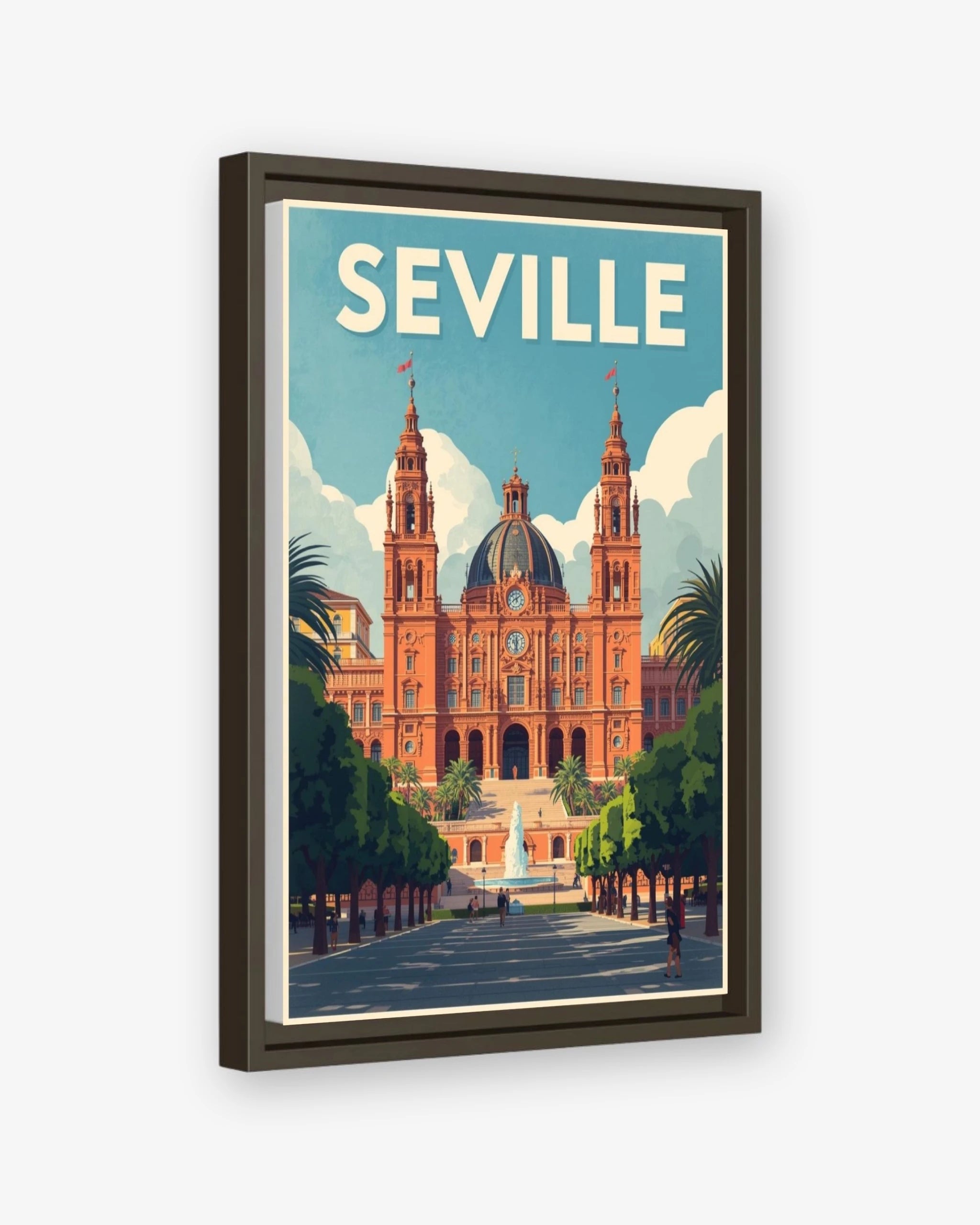 Seville travel poster espresso framed canvas