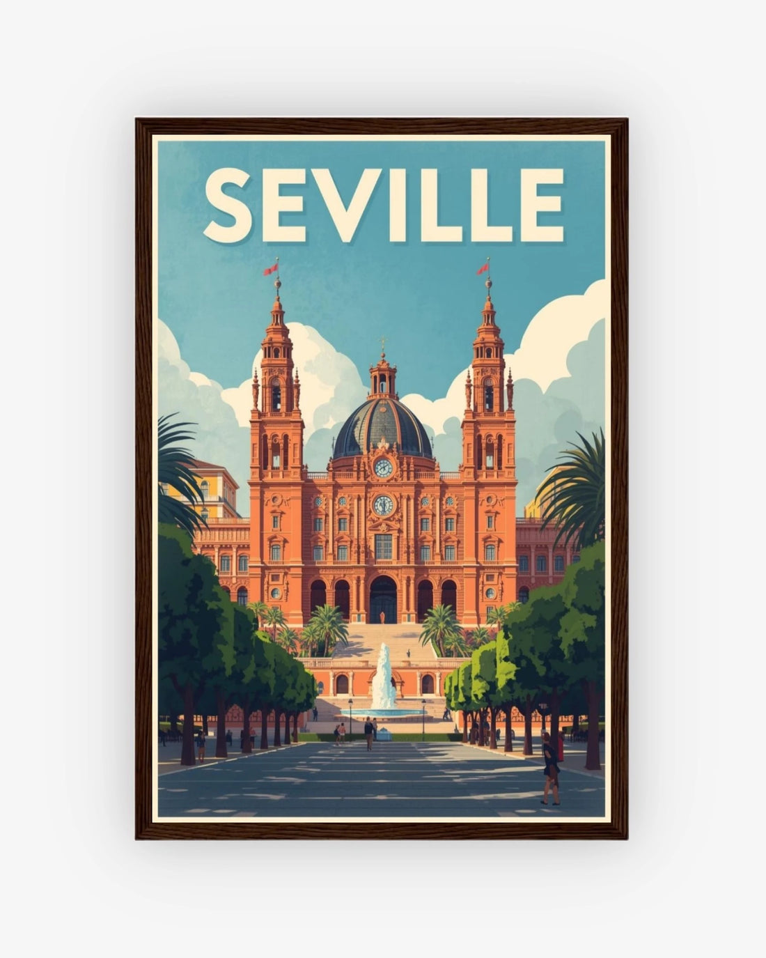 Seville travel poster with dark wood frame