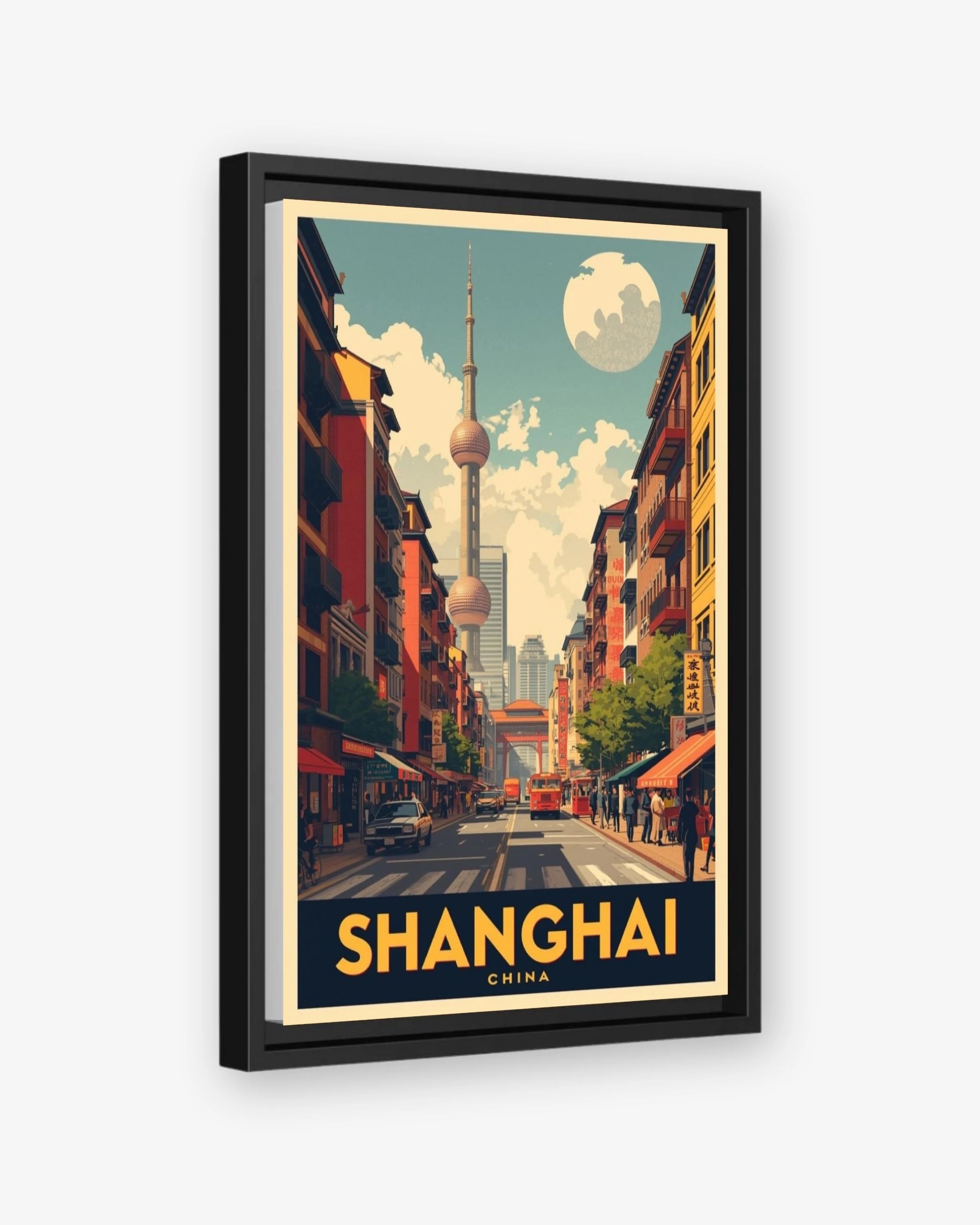 Shanghai China travel poster black framed canvas