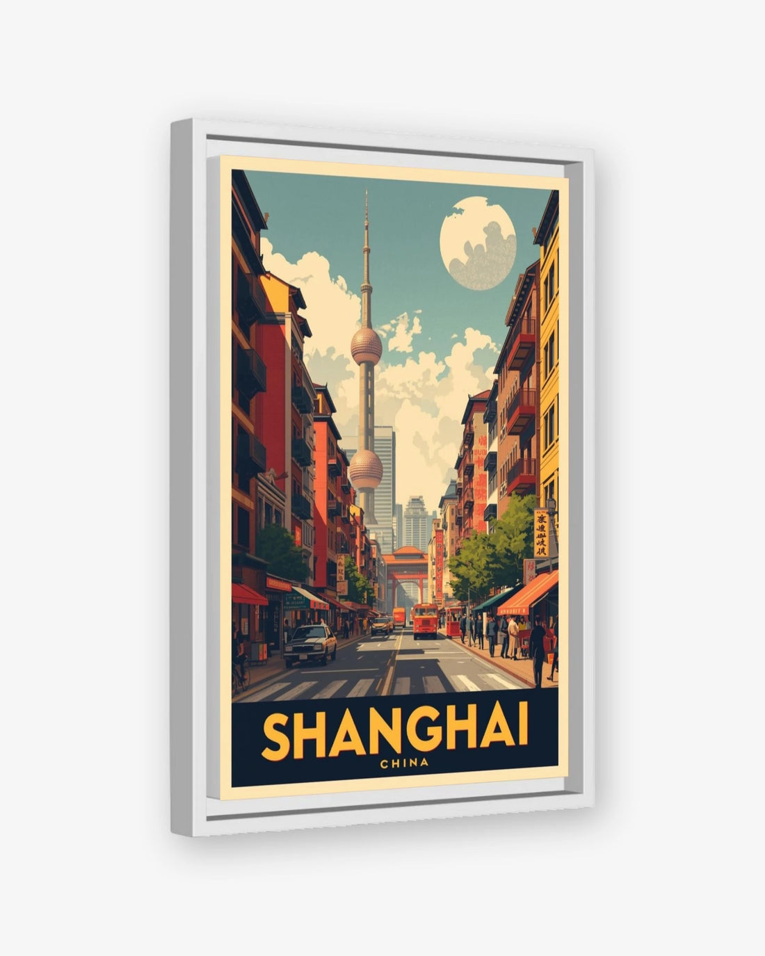 Shanghai China travel poster white framed canvas