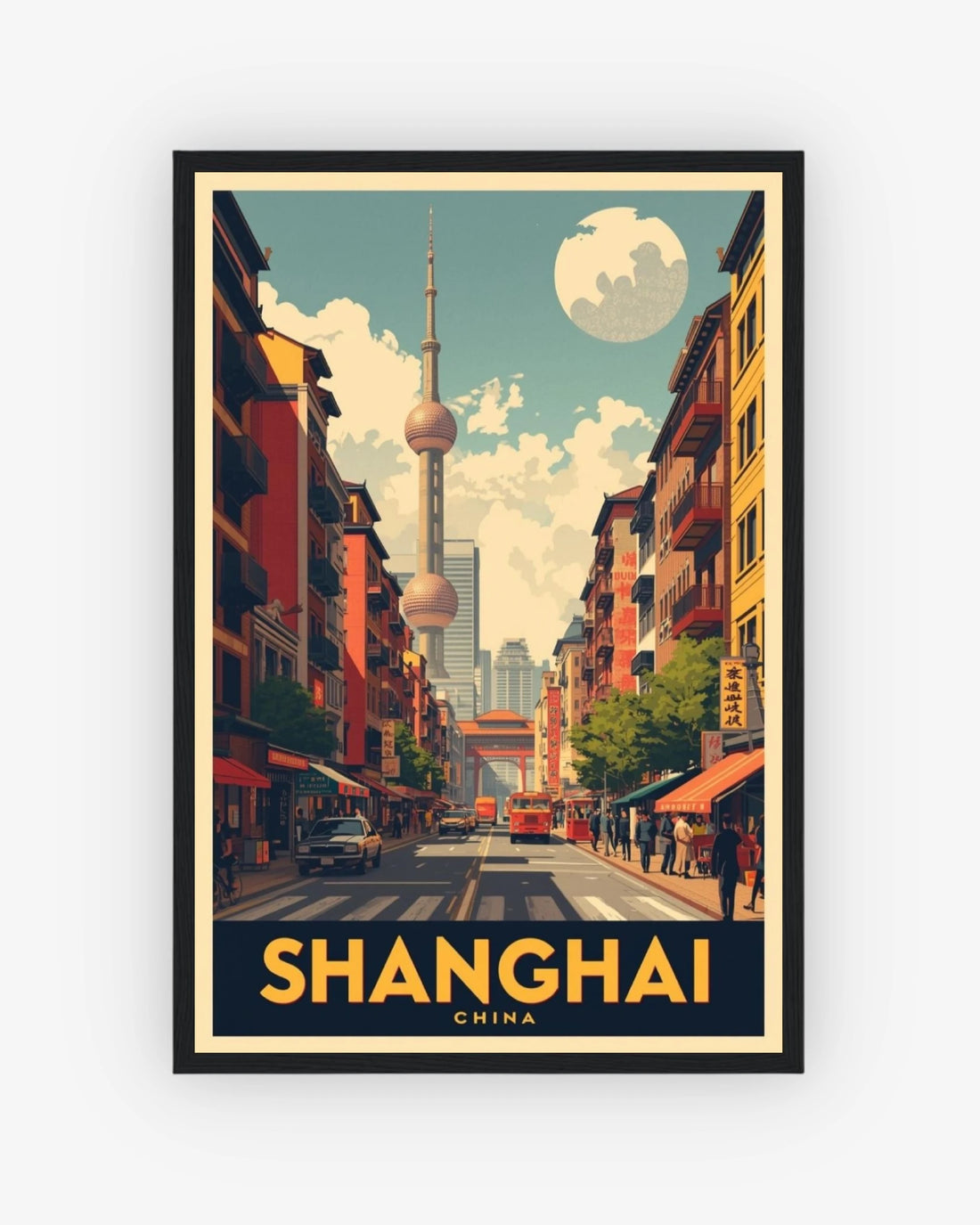 Shanghai China travel poster with black frame