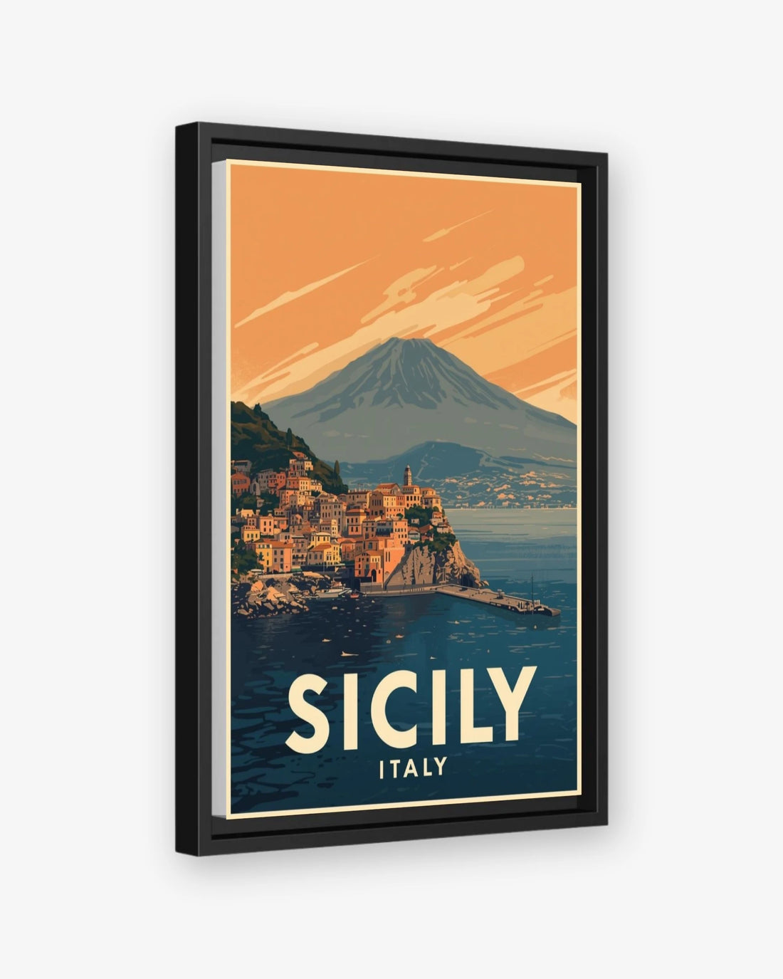 Sicily Italy travel poster black framed canvas