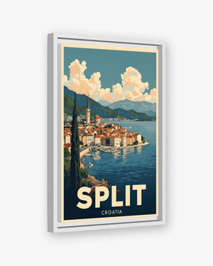 Split Old Town Harbor, Croatia Canvas White Frame Nomad Haus