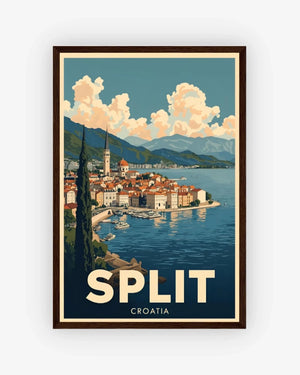Split Old Town Harbor, Croatia Poster Dark Wood Frame Nomad Haus