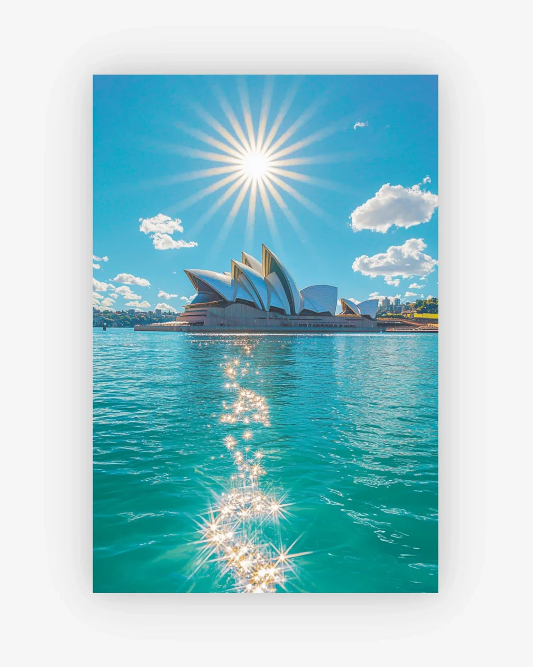 Sydney Opera House with sunlight and reflection on water