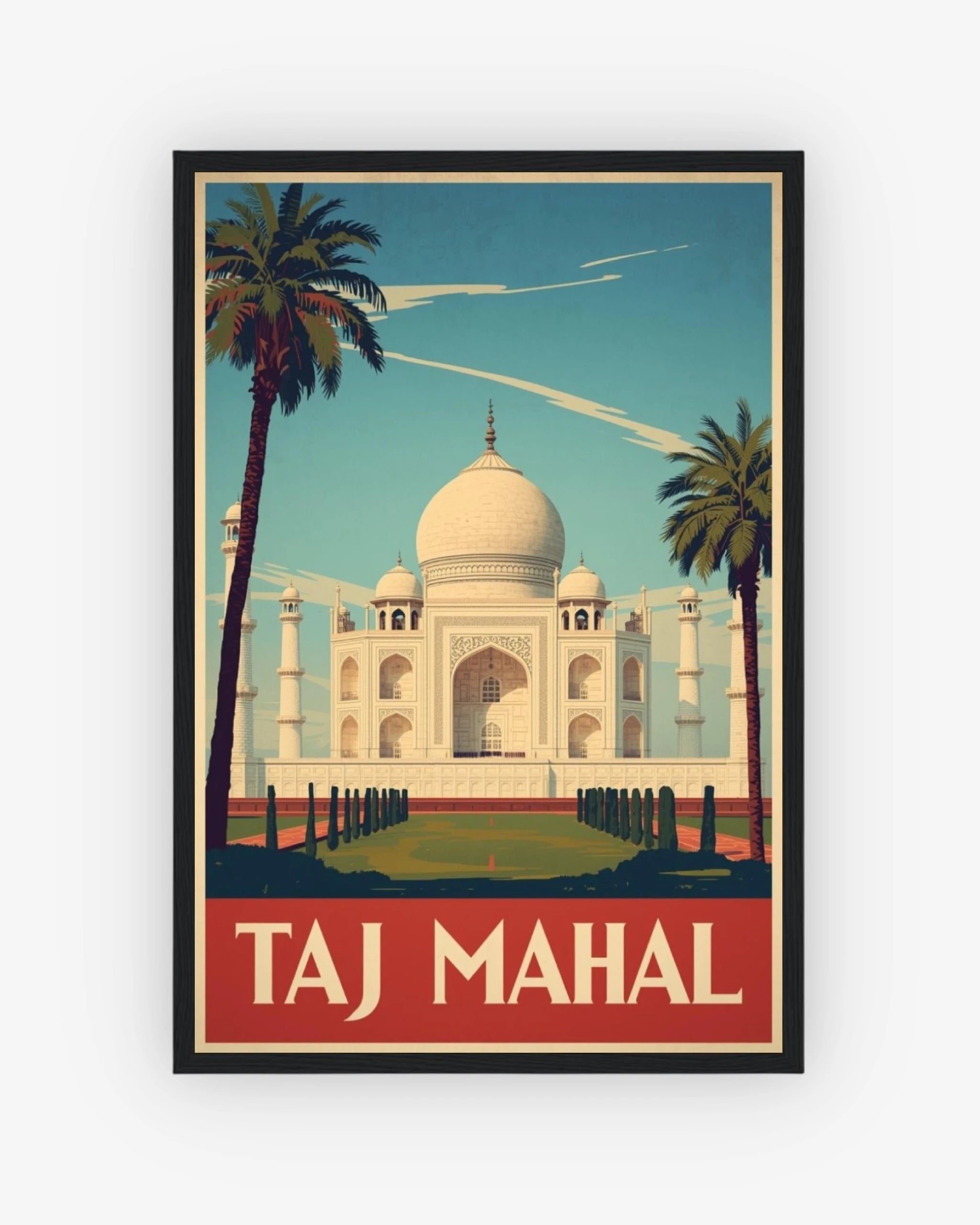 Taj Mahal travel poster with black frame