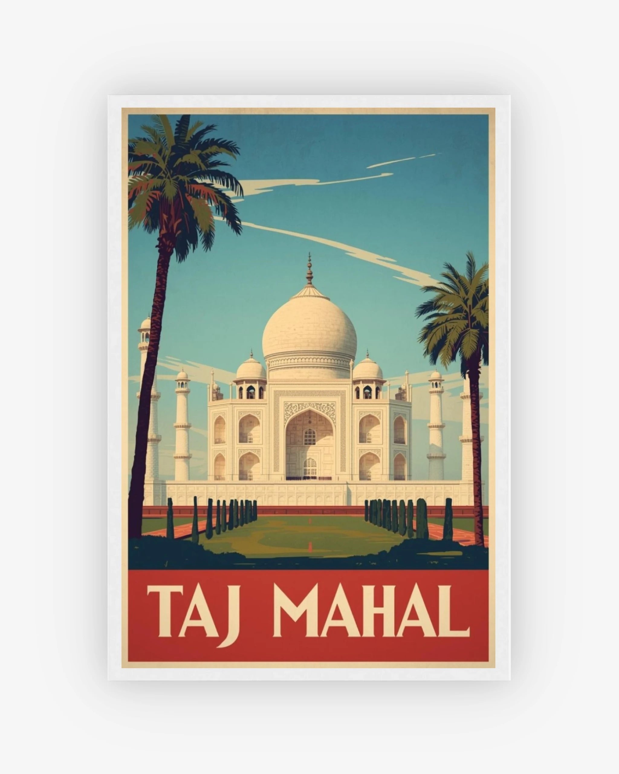 Taj Mahal travel poster with white frame