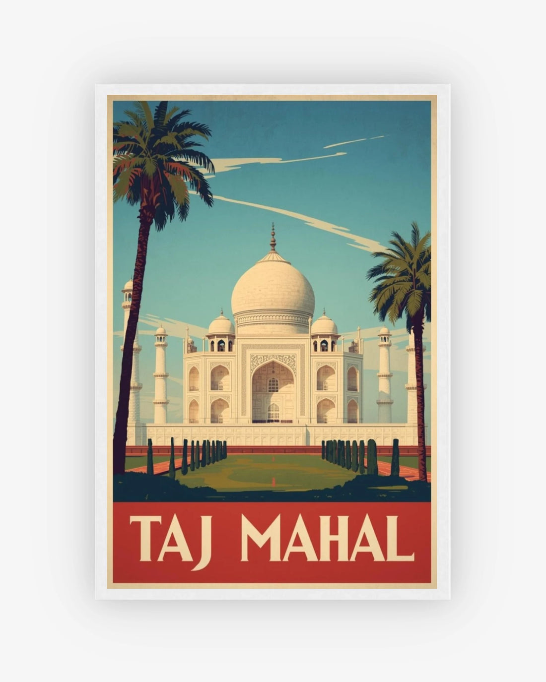 Taj Mahal travel poster with white frame