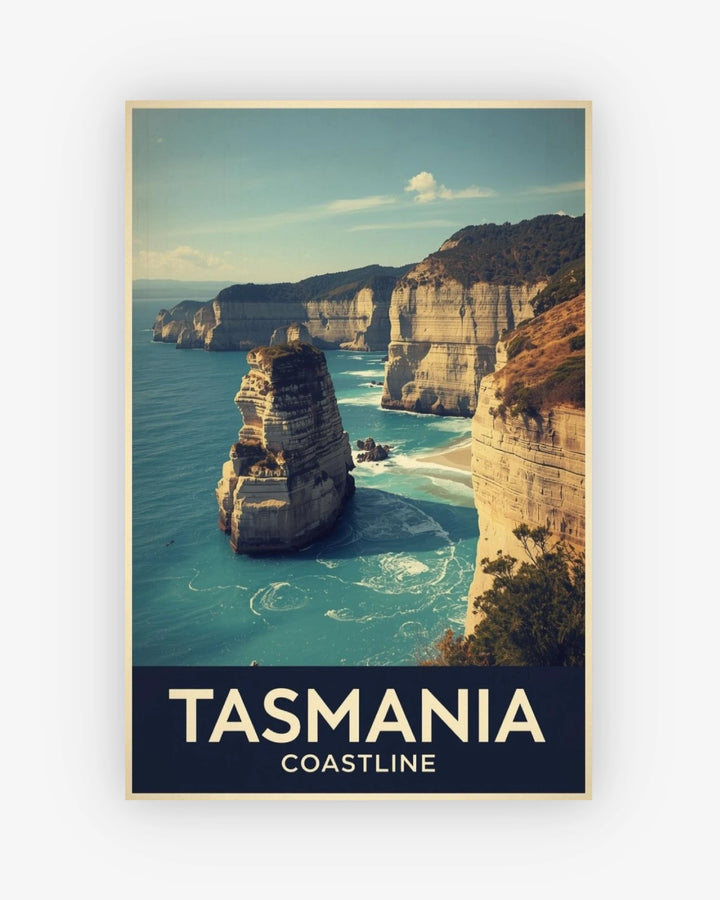 Poster of Tasmania coastline with cliffs and ocean.