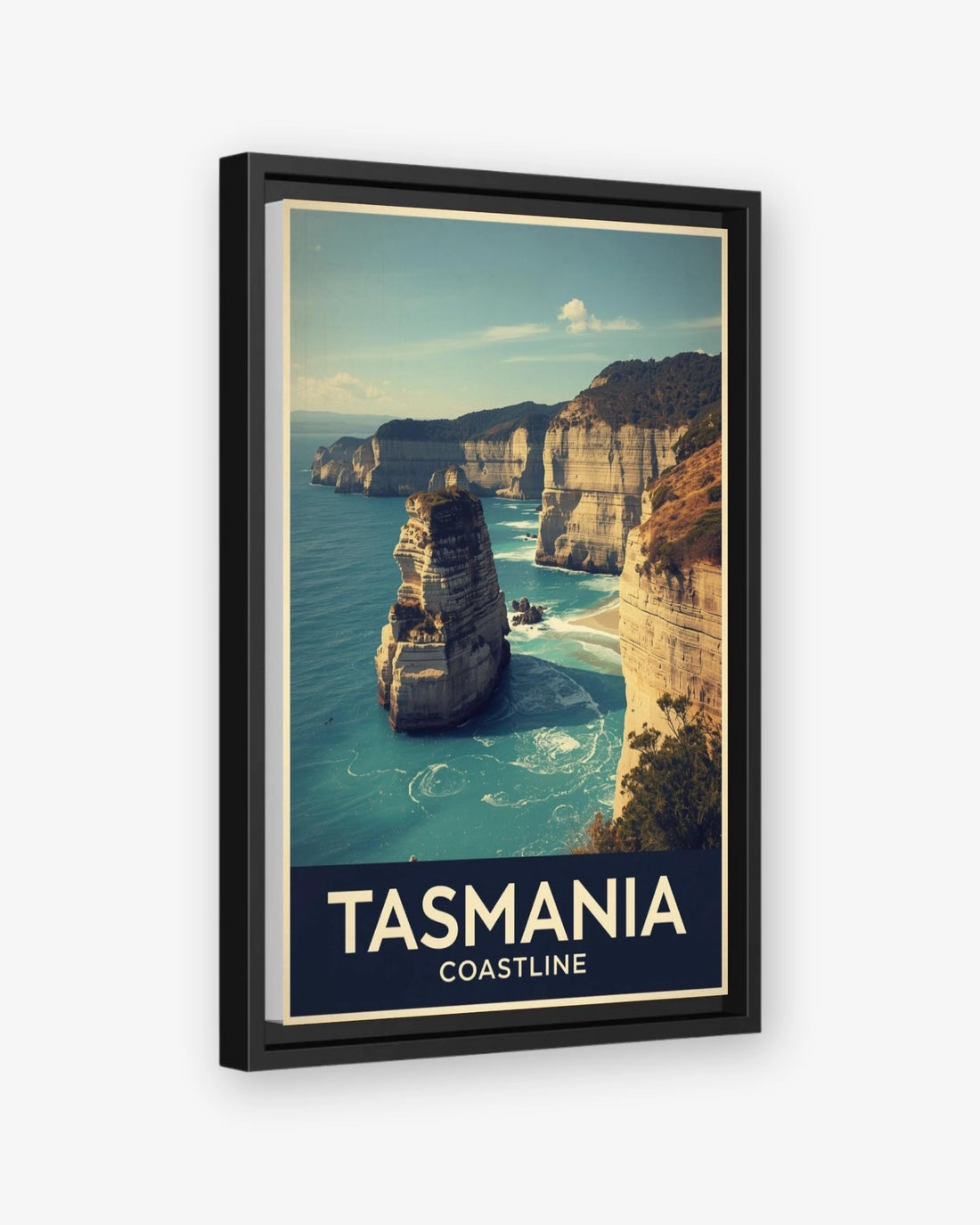 Tasmania Coastline travel poster black framed canvas