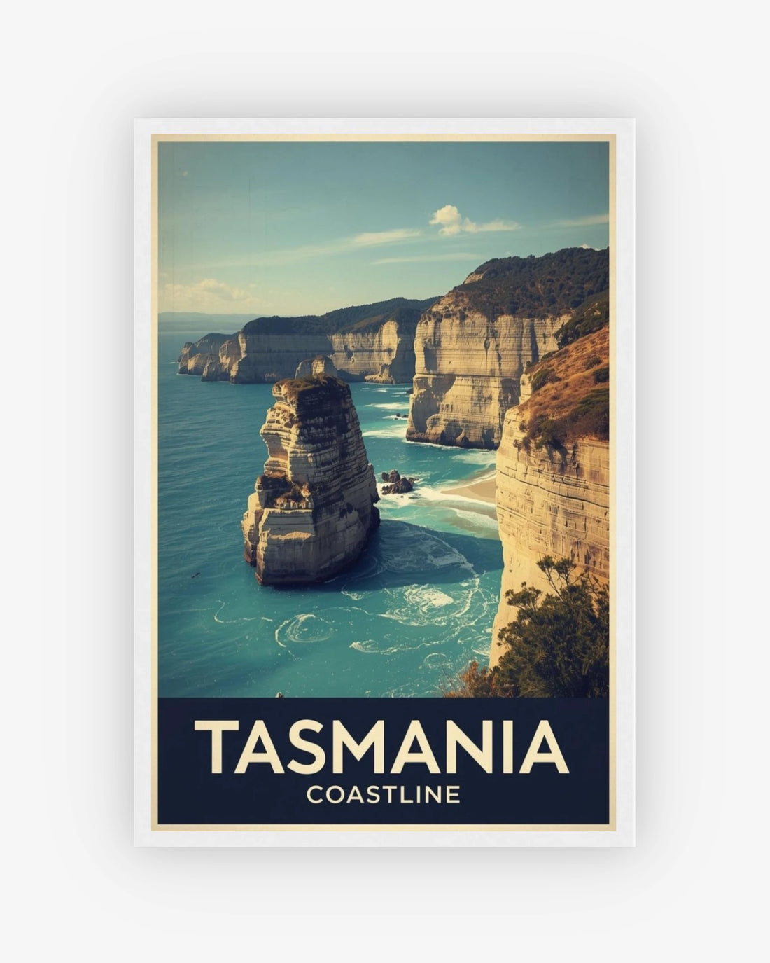 Tasmania Coastline travel poster with white frame