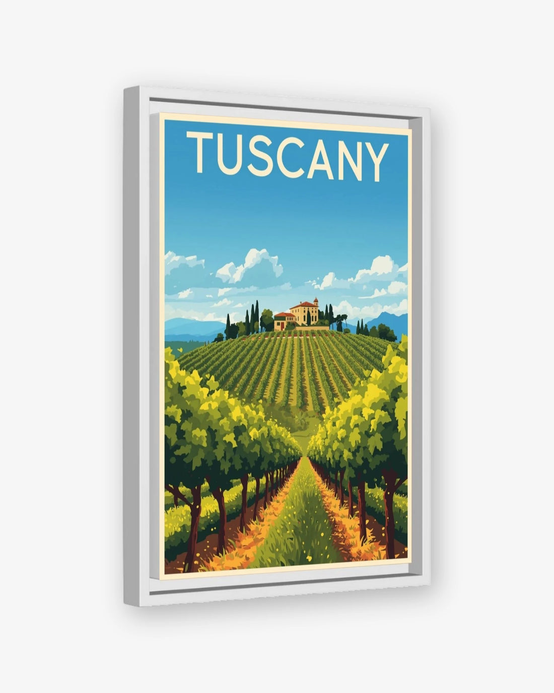 Tuscany travel poster white framed canvas