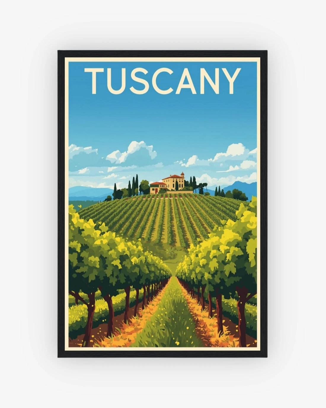 Tuscany travel poster with black frame