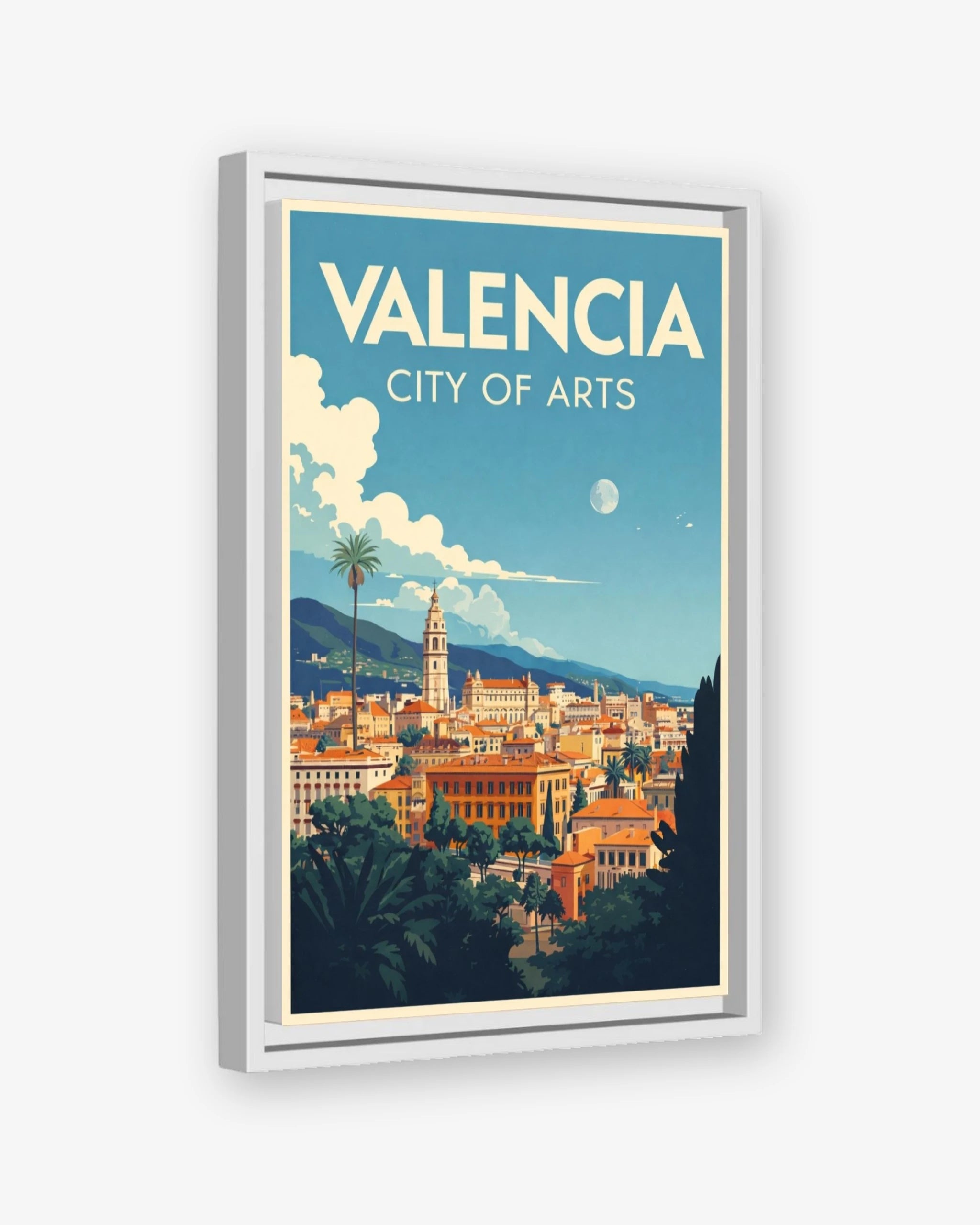 Valencia City of Arts travel poster white framed canvas