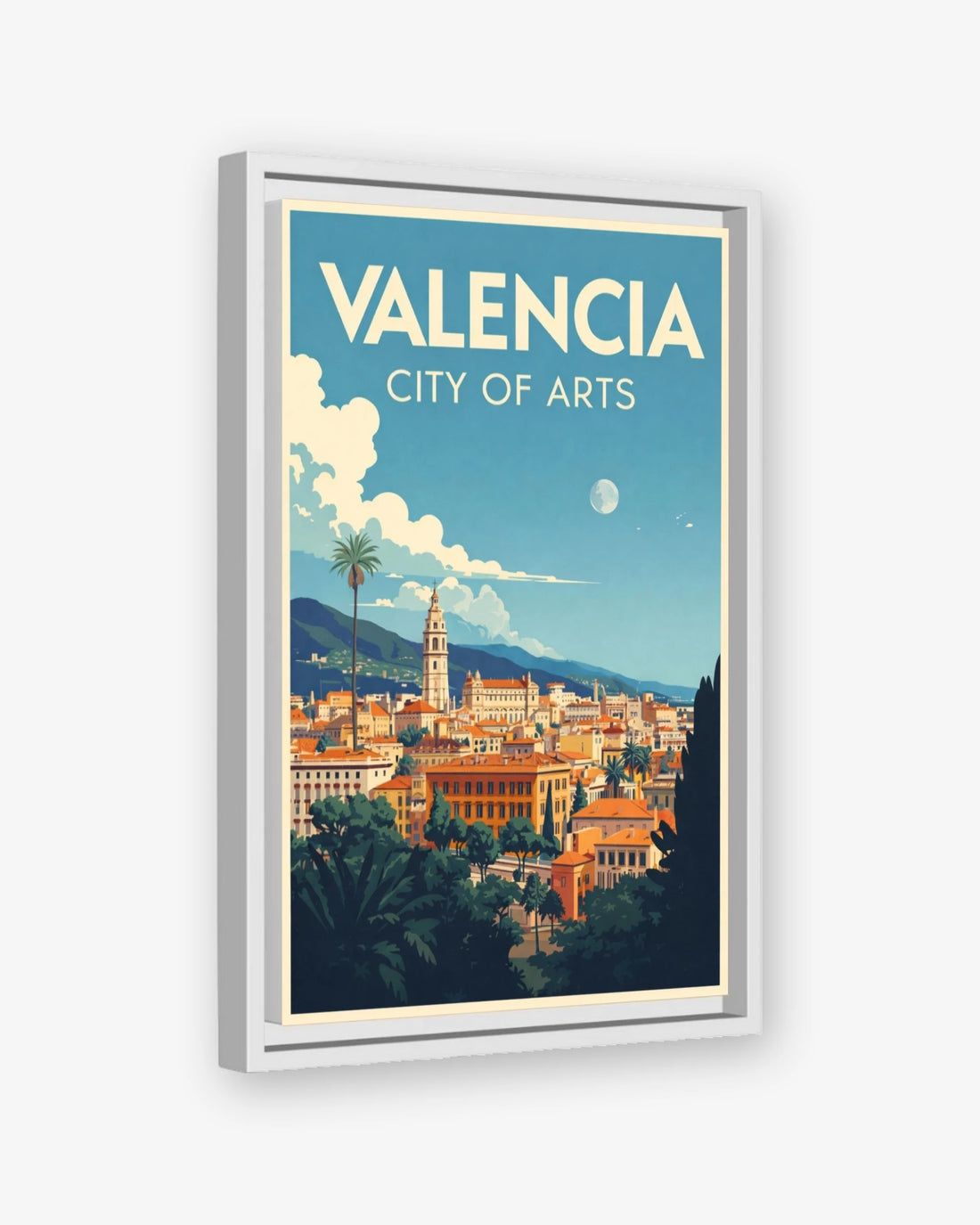 Valencia City of Arts travel poster white framed canvas