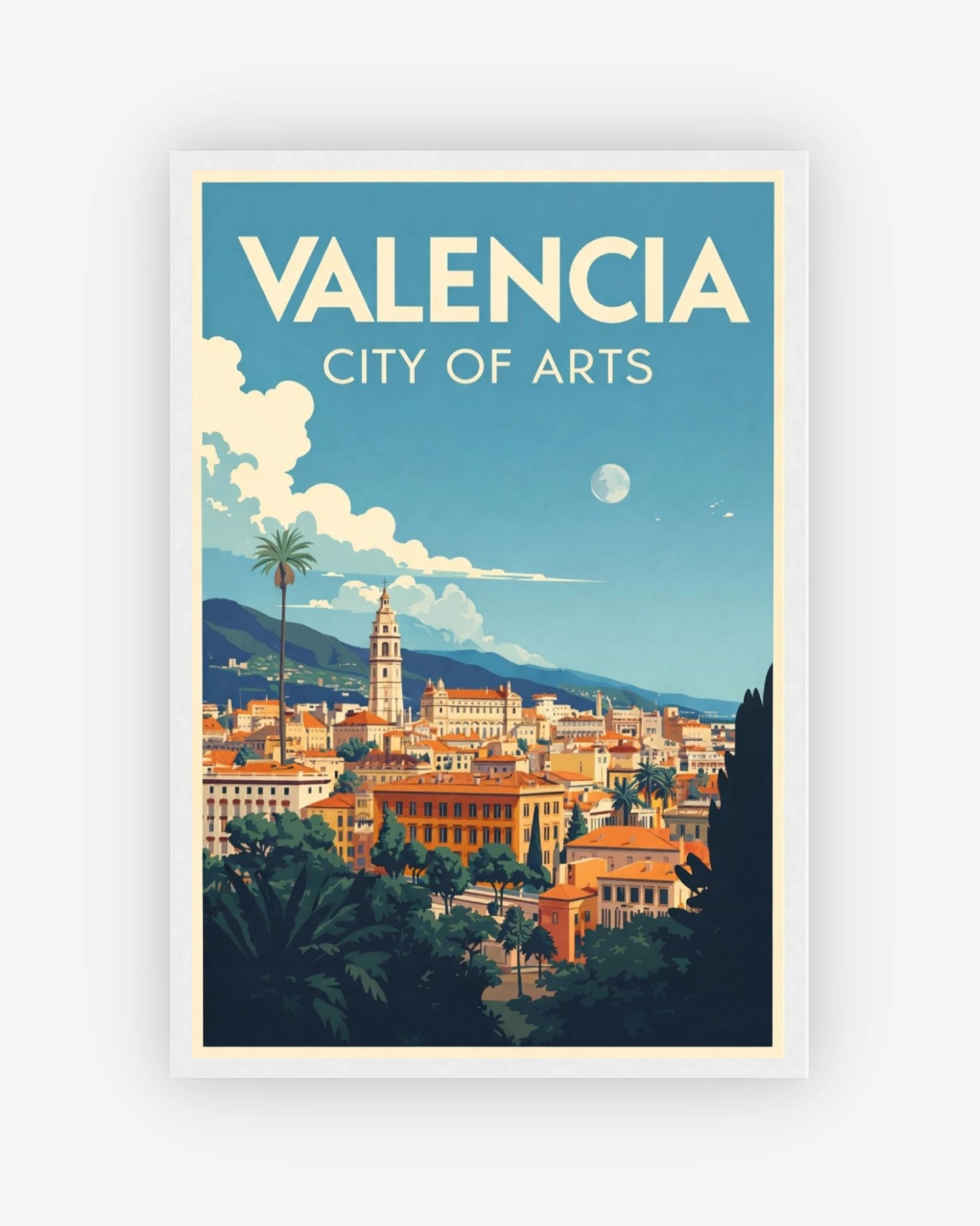 Valencia City of Arts travel poster with white frame
