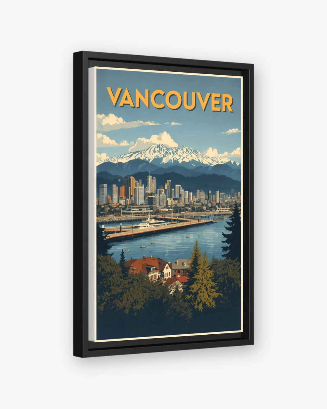 Vancouver travel poster black framed canvas