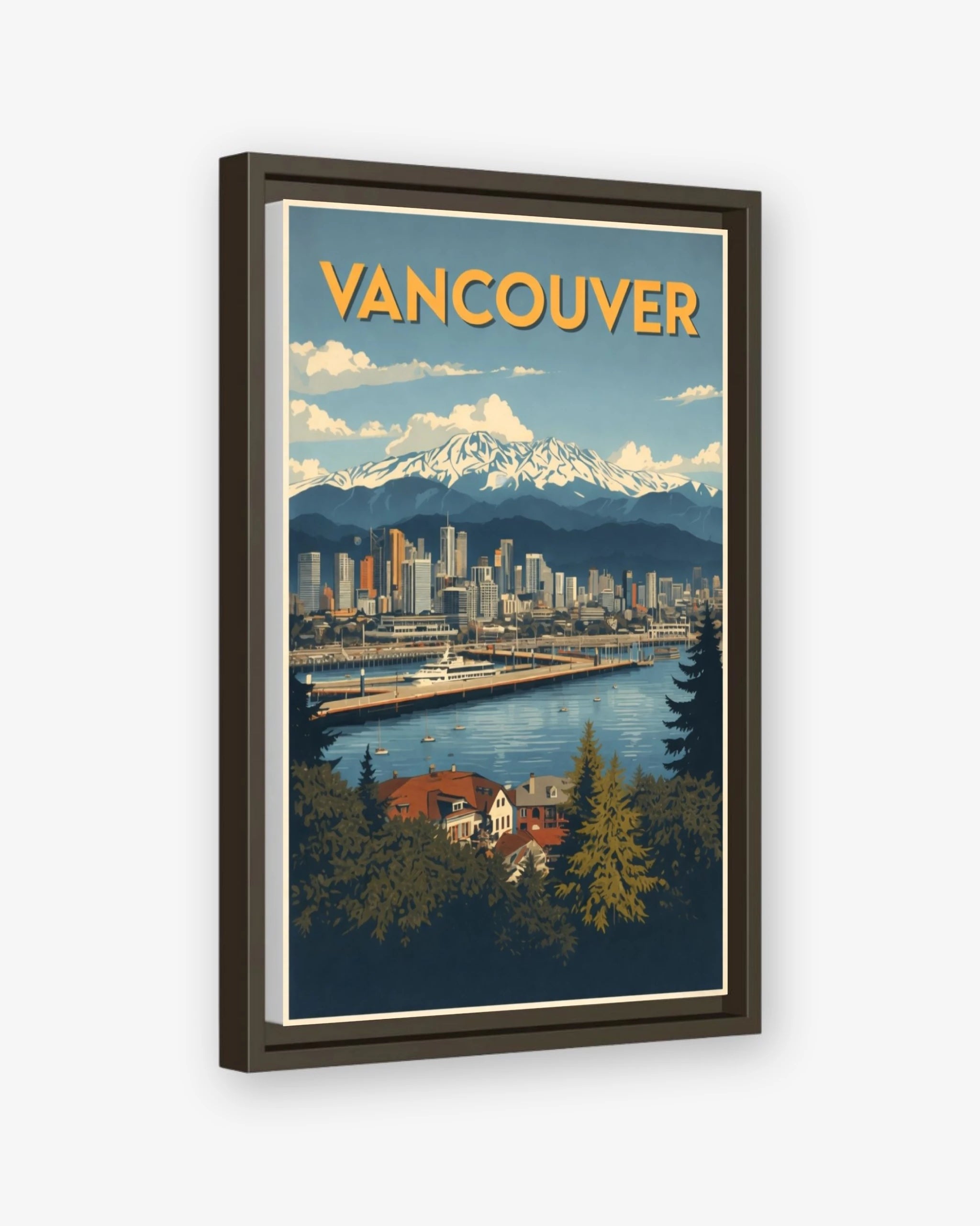 Vancouver travel poster espresso framed canvas