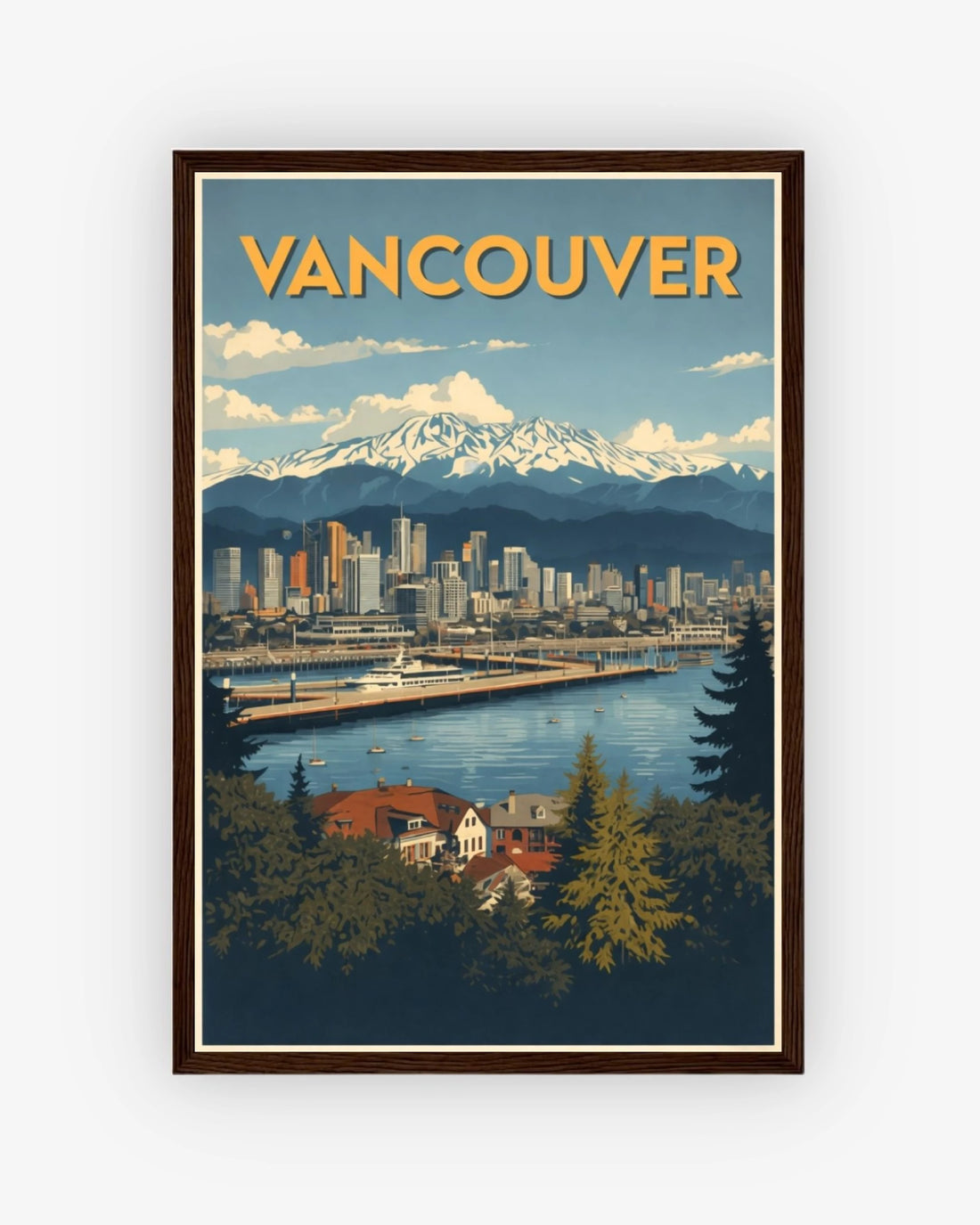 Vancouver travel poster with dark wood frame
