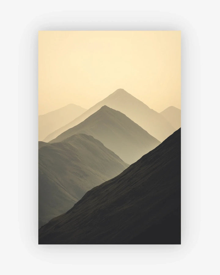 Abstract mountain landscape with gradient colors on a beige background