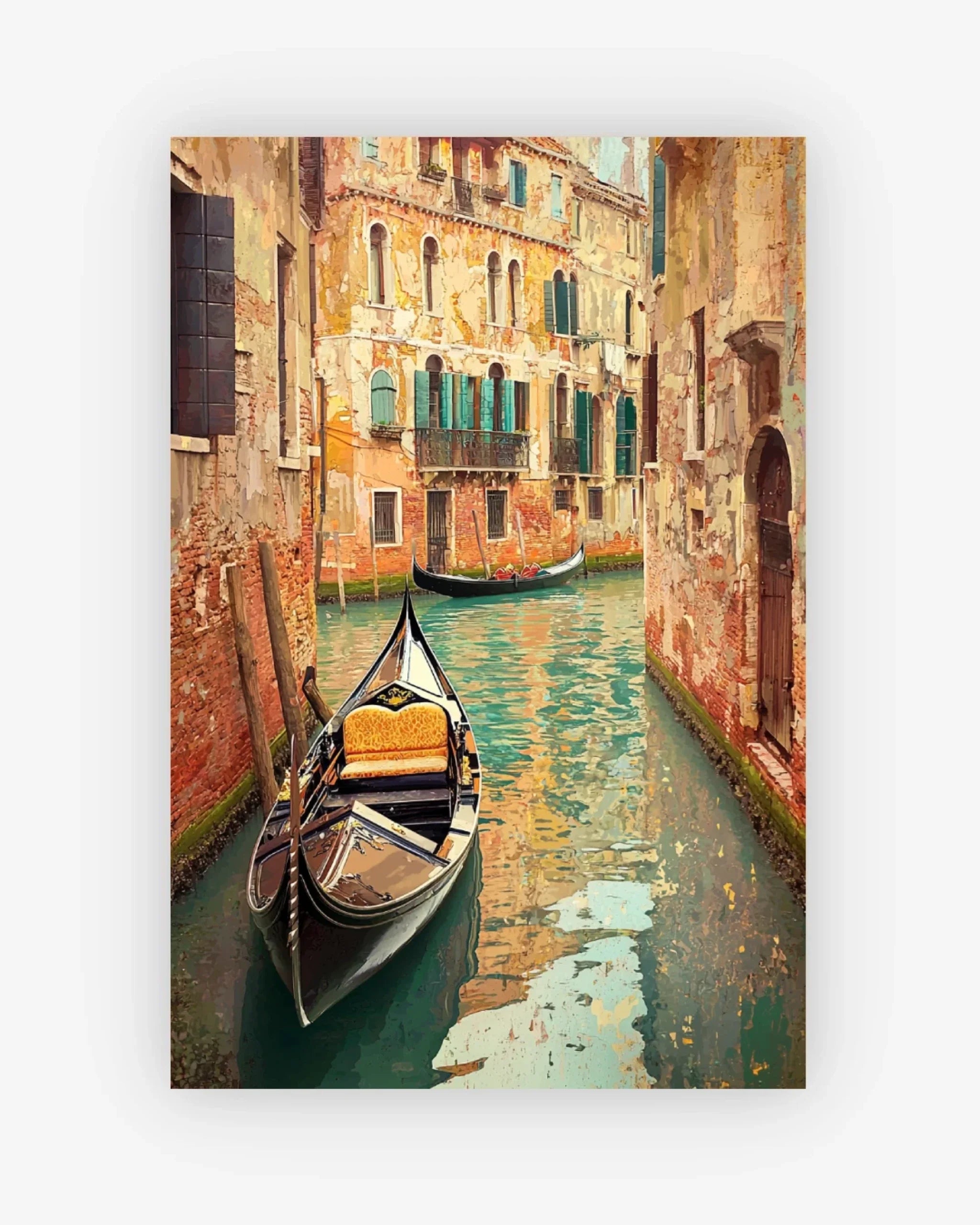 Gondola on a canal in Venice with historic buildings.