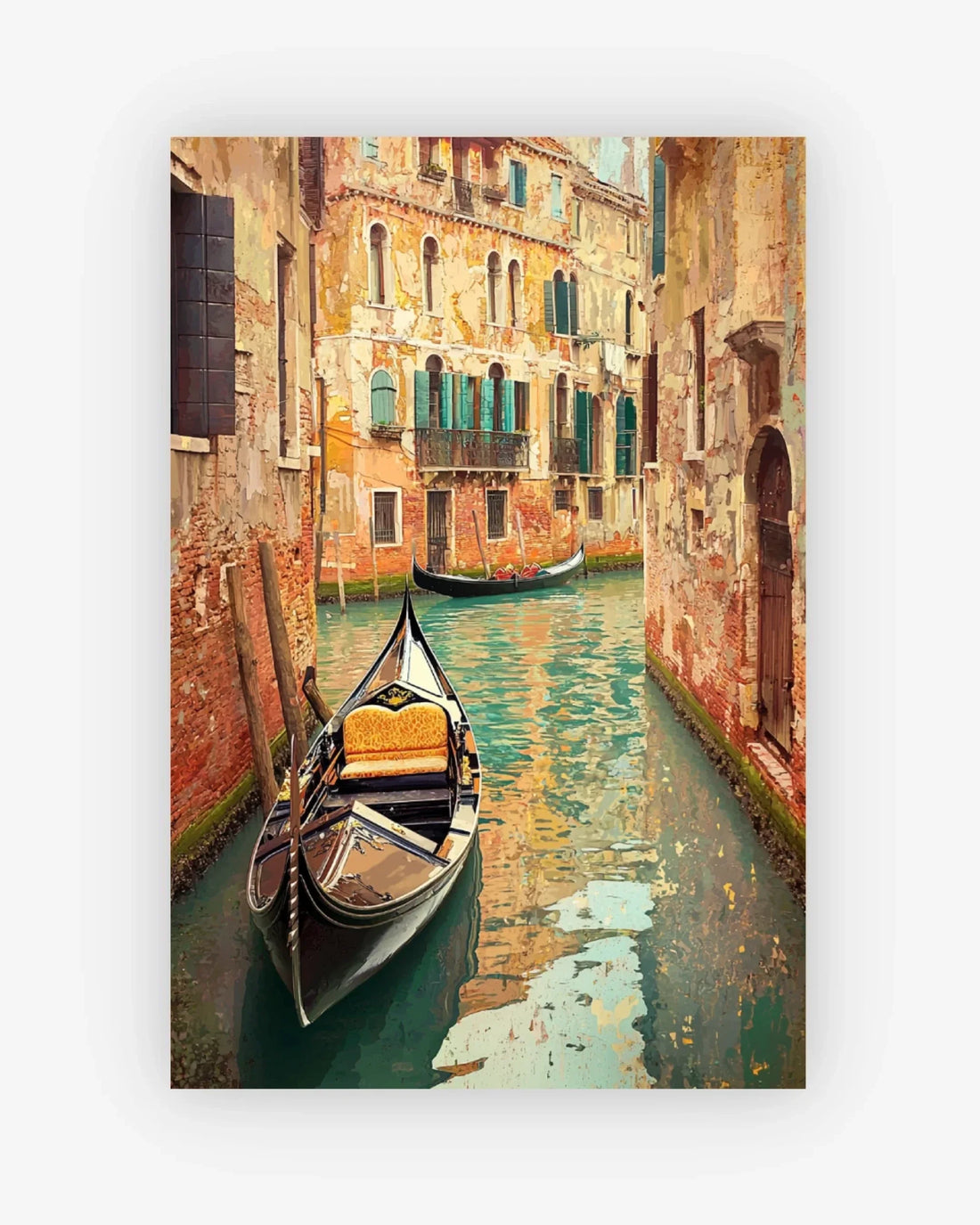 Gondola on a canal in Venice with historic buildings.