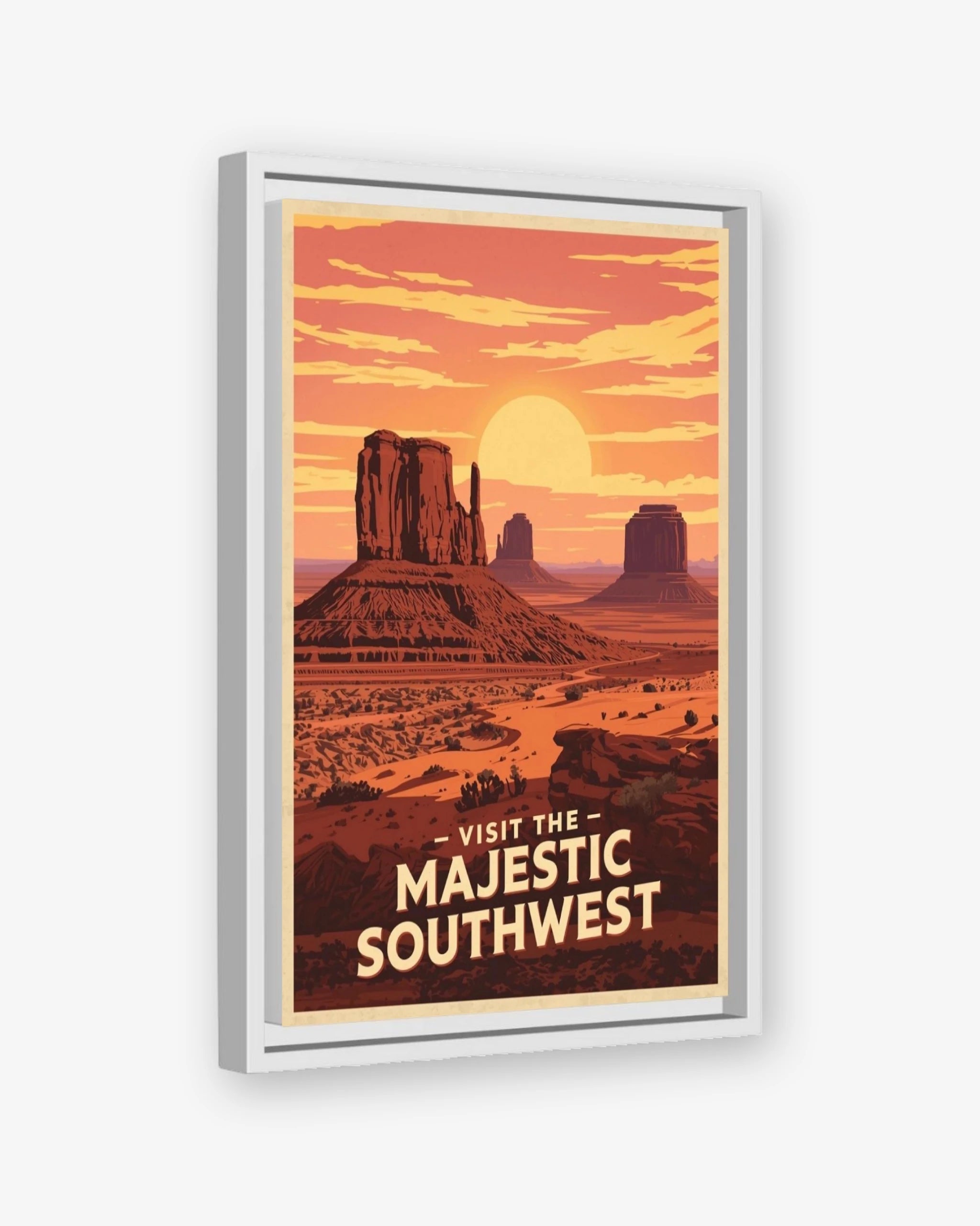 Visit The Majestic Southwest travel poster white framed canvas
