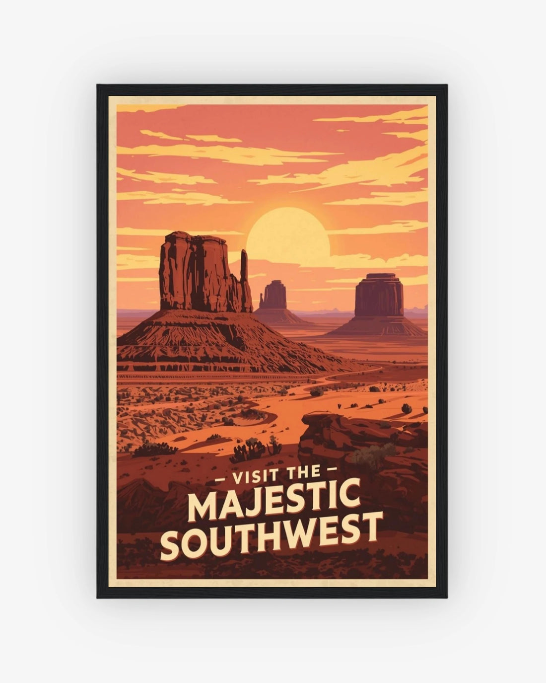Visit The Majestic Southwest travel poster with black frame
