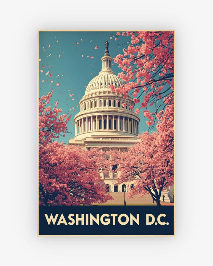 Poster of the U.S. Capitol with cherry blossoms in Washington D.C.