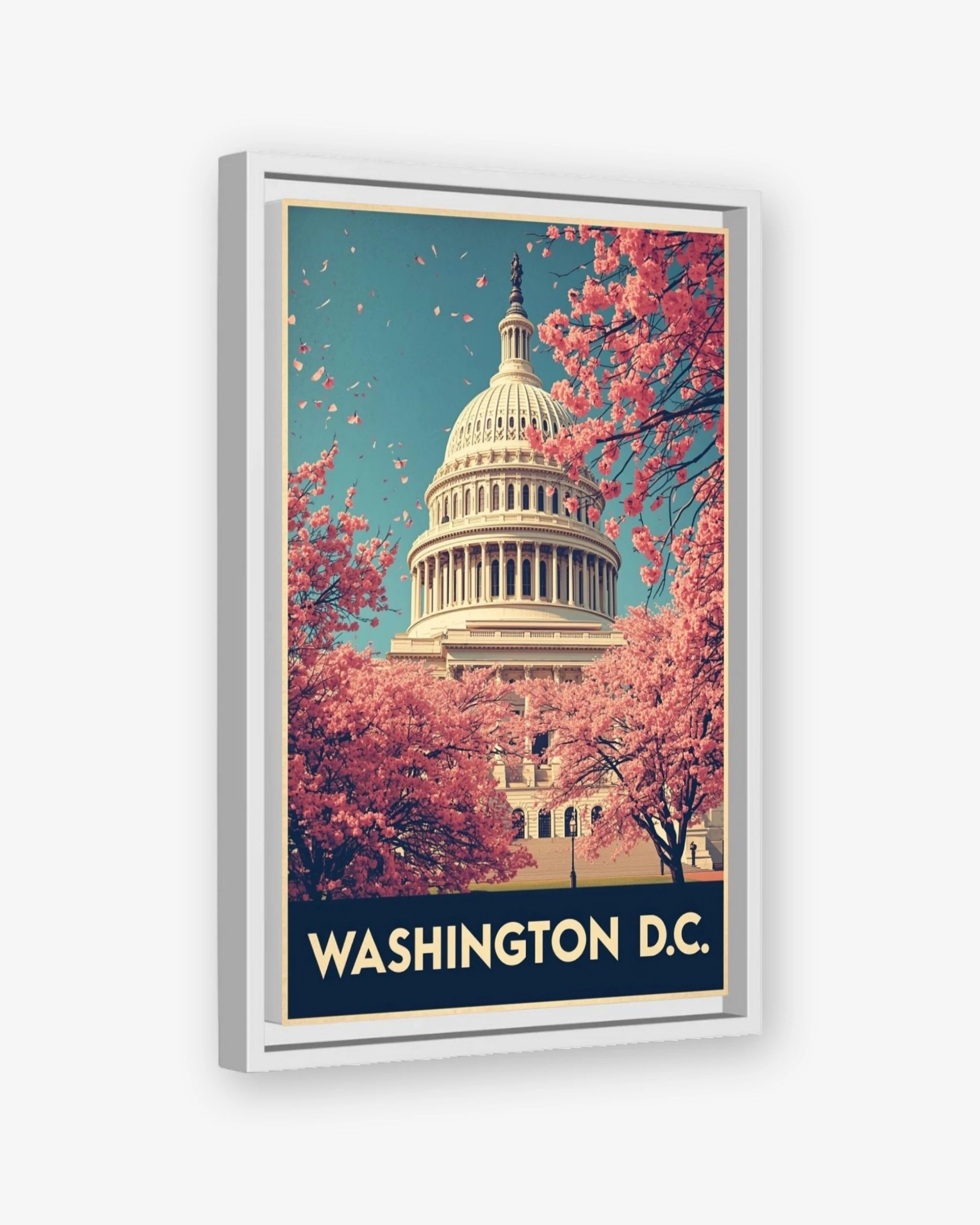 Washington D.C. travel poster white framed canvas