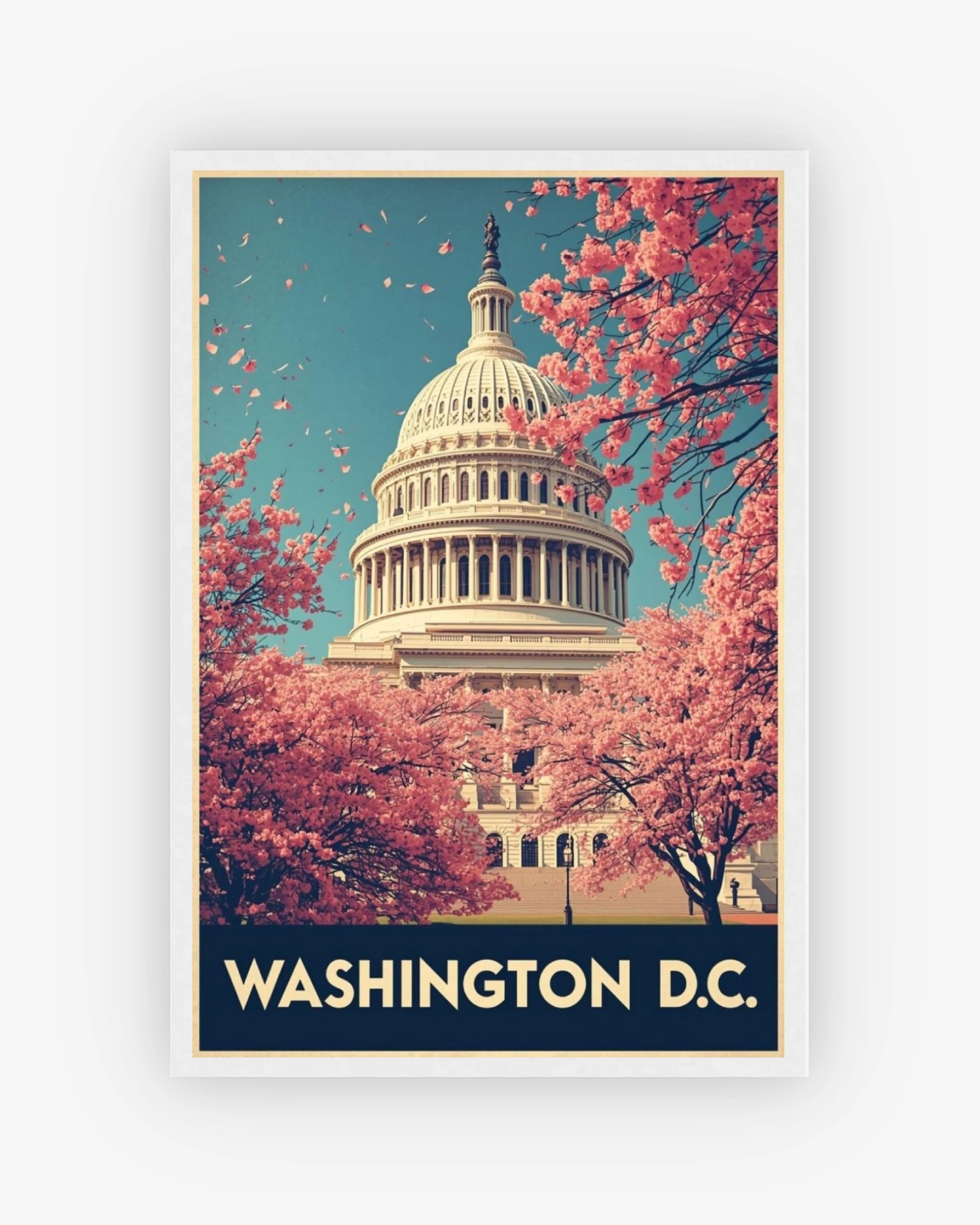 Washington D.C. travel poster with white frame