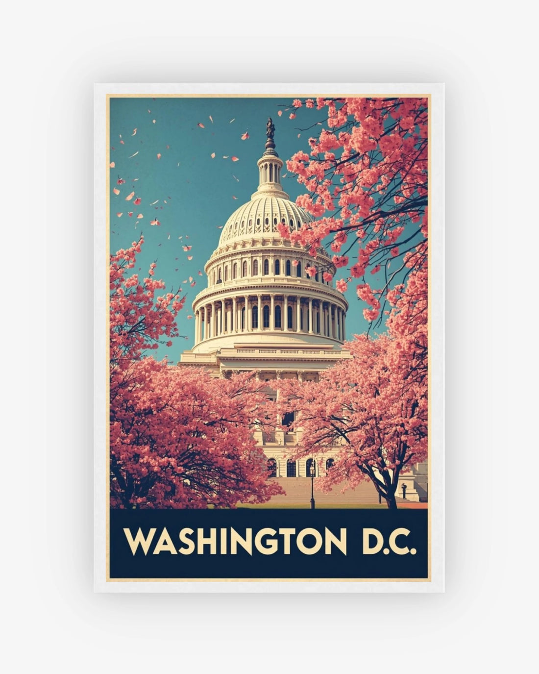 Washington D.C. travel poster with white frame