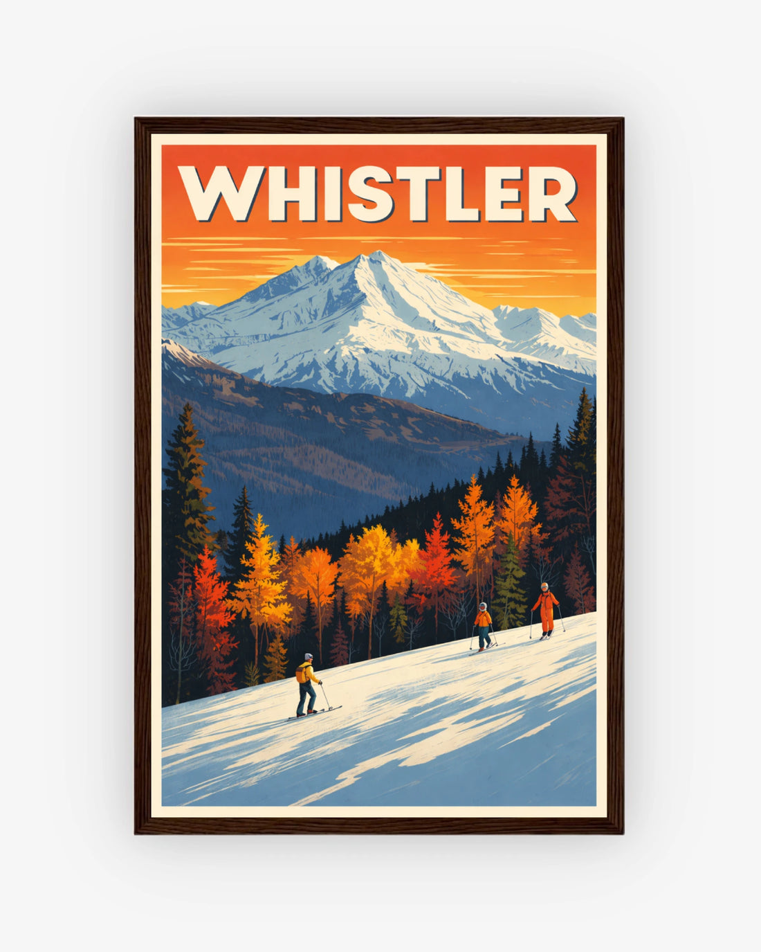Whistler travel poster with dark wood frame