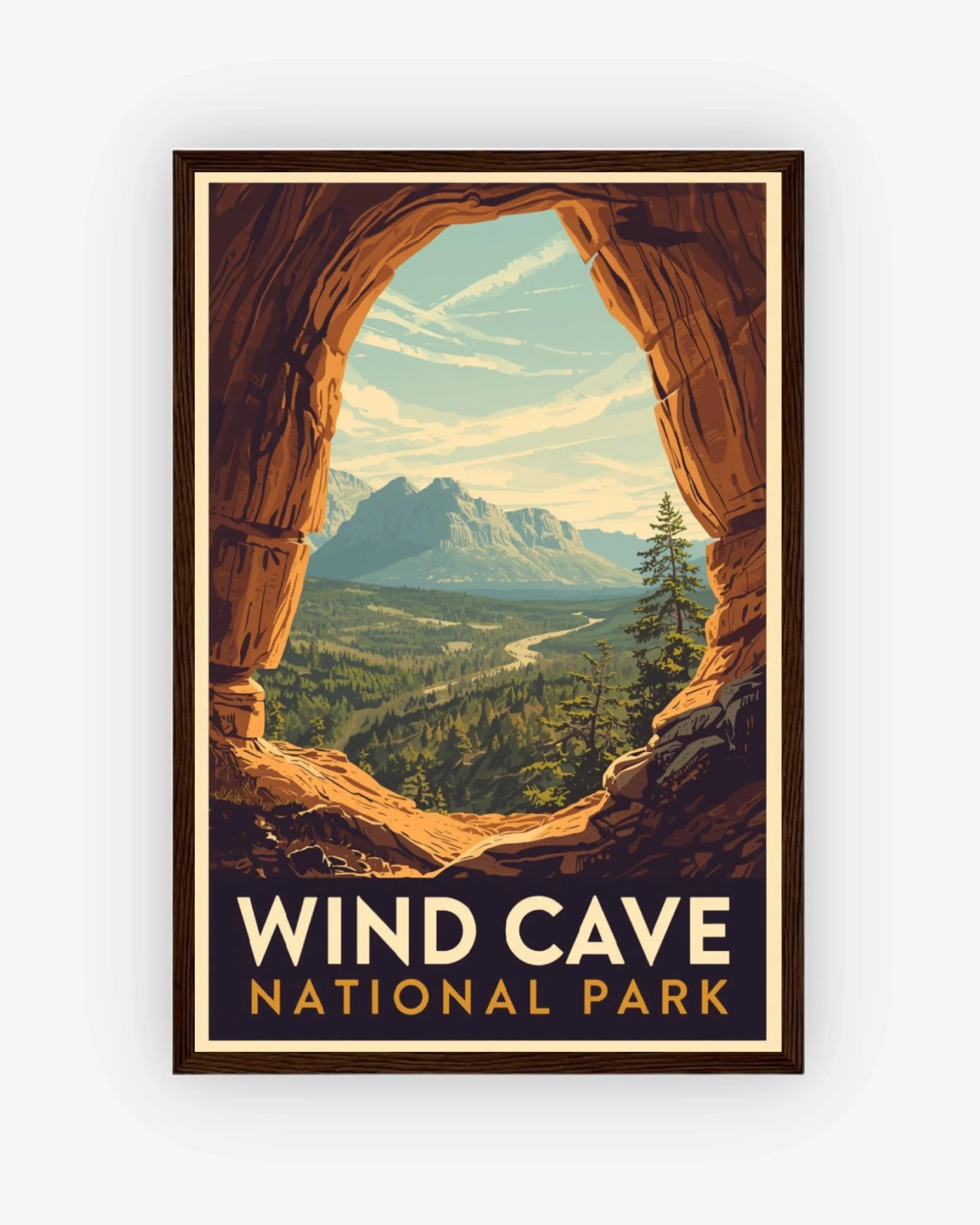 Wind_Cave_National_Park_USA poster with dark wood frame