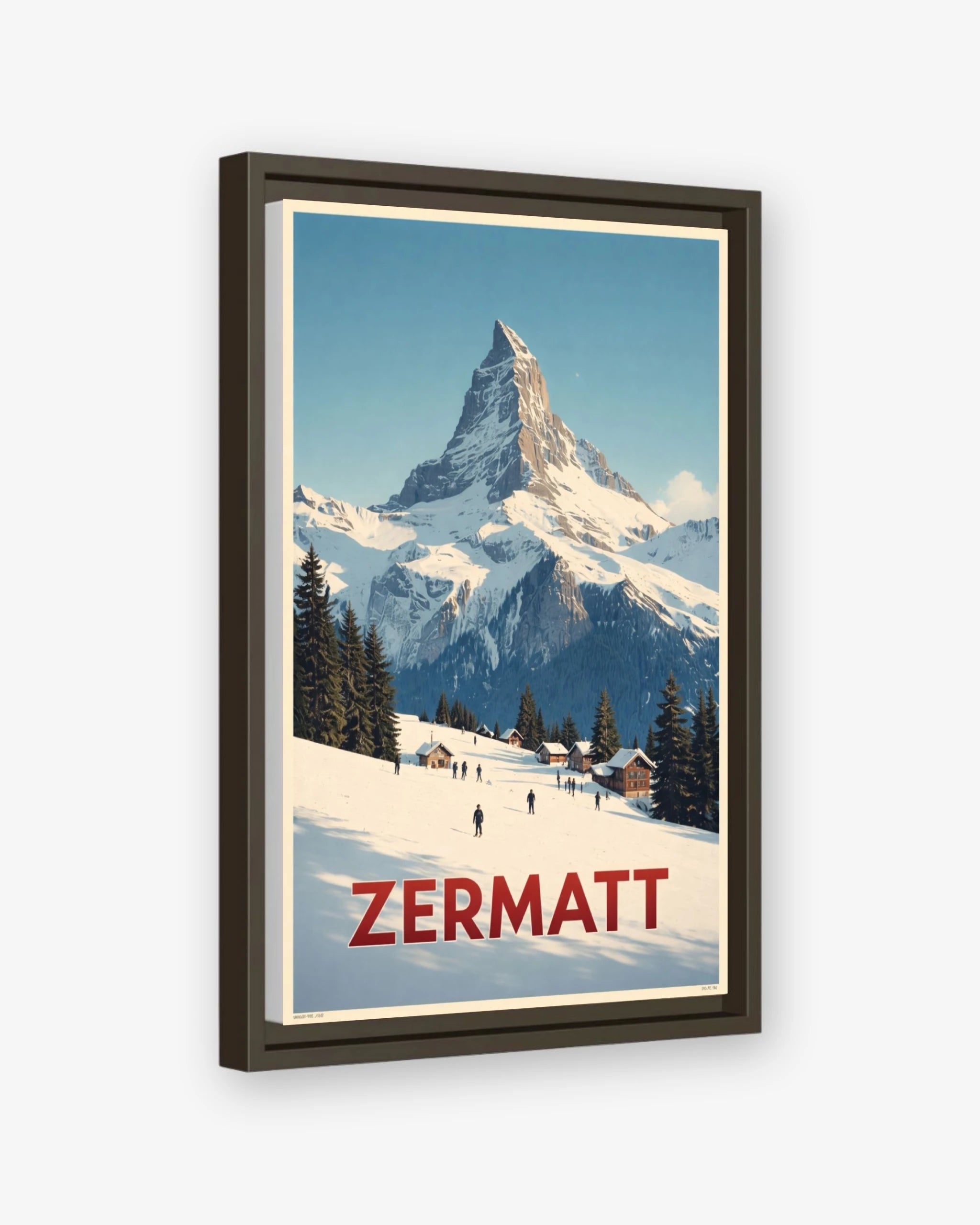 Zermatt travel poster espresso framed canvas