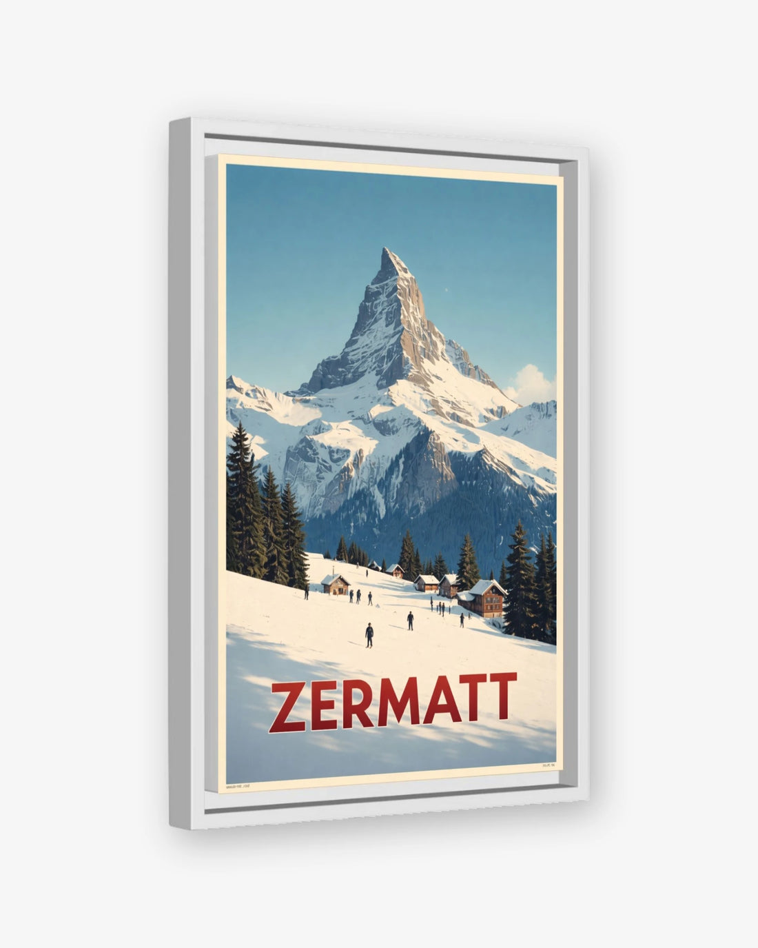 Zermatt travel poster white framed canvas