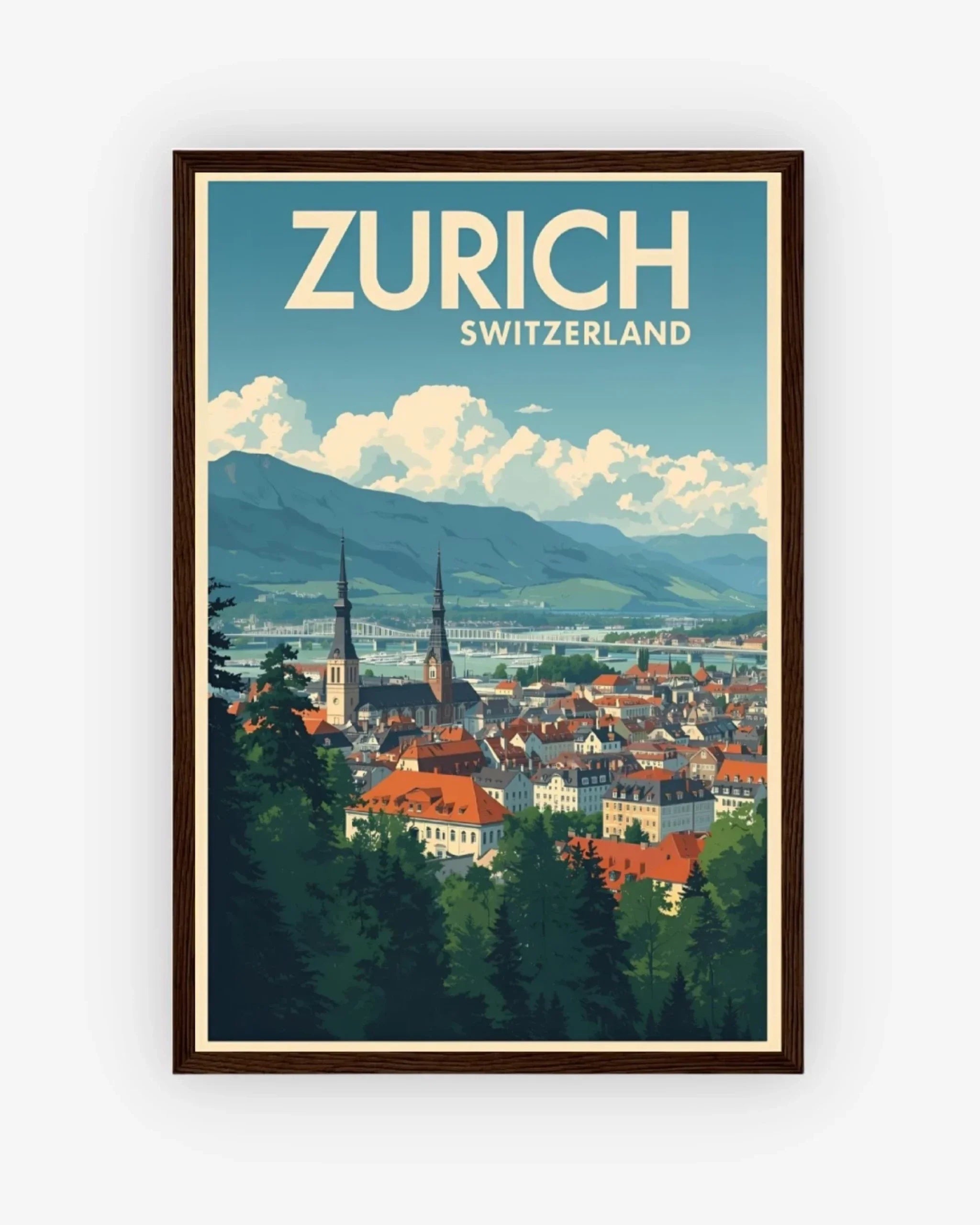 Zurich Old Town, Switzerland Poster Dark Wood Frame Nomad Haus