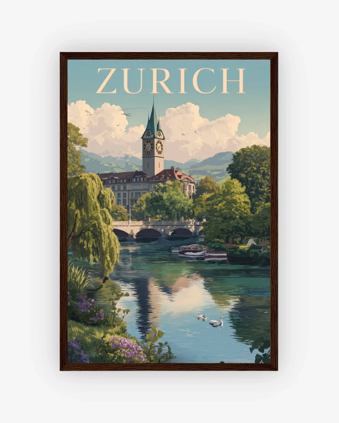 Zurich, Switzerland Poster Dark Wood Frame Nomad Haus